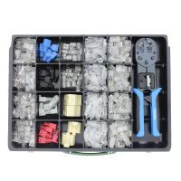 Klemko assortiment modulaire RJ12 en RJ45EZ met diverse tules en adapters met tang 904068 | 910063